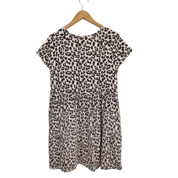 Pact Women's Leopard Animal Print Jersey Knit Babydoll Dress Cotton Size Medium - Picture 3 of 8